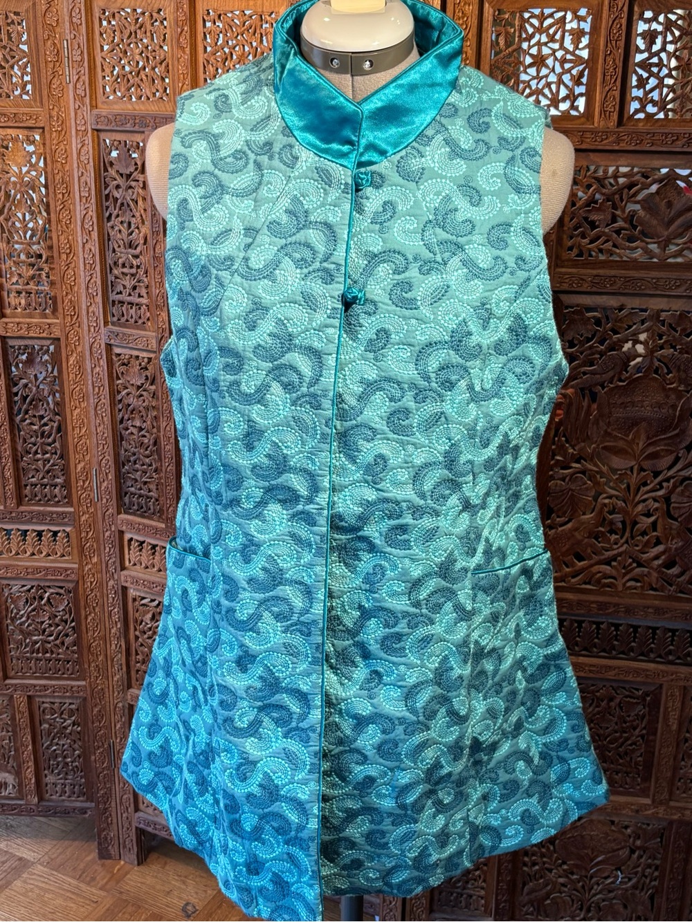 Classic Turquoise Embroidered Mandarin Collar Tunic
